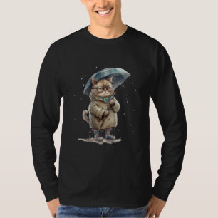 Verärgertes Katzen-Traurige Katze mit Regenschirm T-Shirt