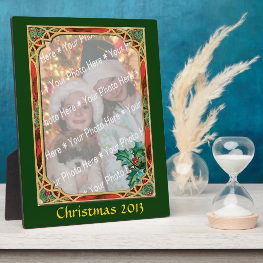 Verbackter Glasrahmen mit Foto, mit Holly-Blätter Fotoplatte (Seite)