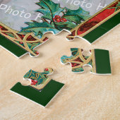 Verbackter Glasrahmen mit Foto, mit Holly-Blätter Puzzle (Seite)