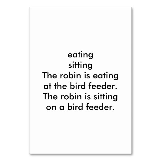 Verben Eating Robin Bird Reading Flashcards Tischnummer (Rückseite)