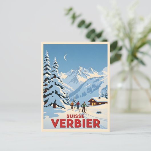 Verbier, Schweiz - Alpenskilauf Postkarte (Stehend Vorderseite)
