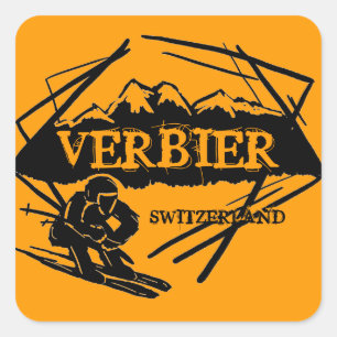 Verbier Schweiz Orange-Logo-Aufkleber Quadratischer Aufkleber