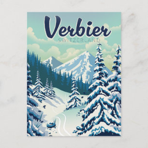 Verbier Schweiz Reiseplakat Einladungspostkarte
