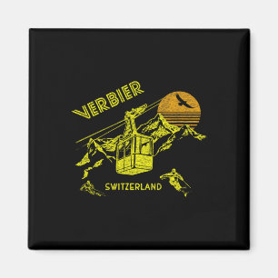 Verbier Schweiz Retro-Skiing-T-Shirt Magnet