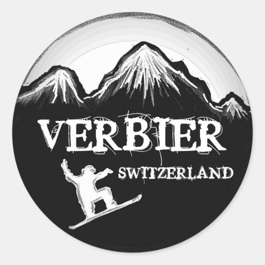 Verbier Schweiz Schwarz-Snowboard-Aufkleber Runder Aufkleber (Vorderseite)