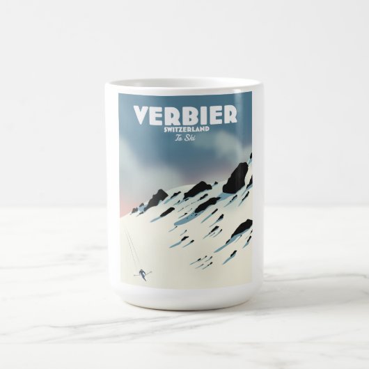 Verbier Schweiz Ski-Poster Kunstdruck. Kaffeetasse (Mittel)