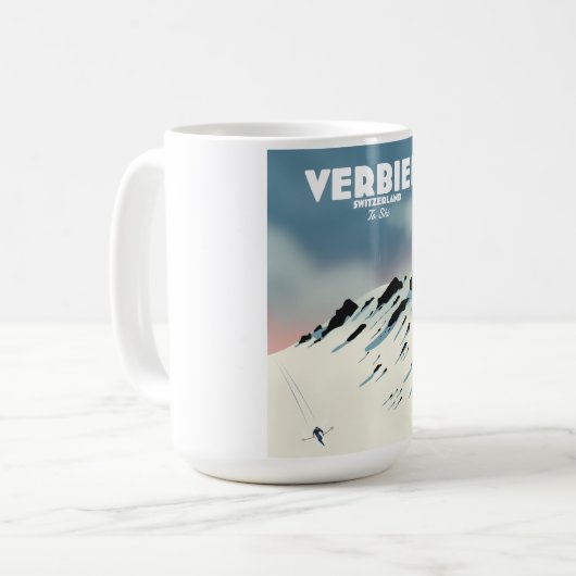 Verbier Schweiz Ski-Poster Kunstdruck. Kaffeetasse (Vorderseite Links)