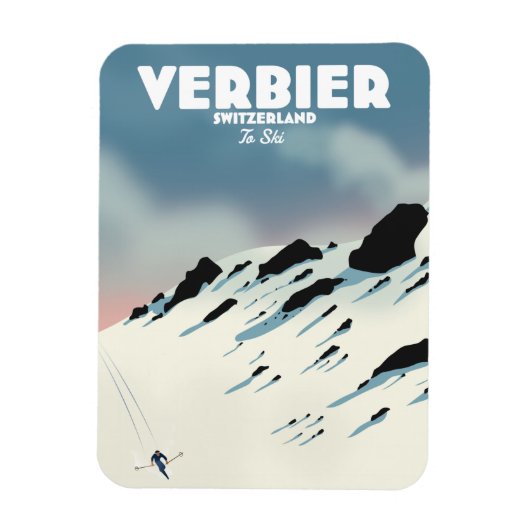 Verbier Schweiz Ski-Poster Kunstdruck. Magnet (Vertikal)