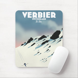 Verbier Schweiz Ski-Poster Kunstdruck. Mousepad