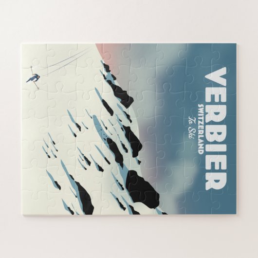Verbier Schweiz Ski-Poster Kunstdruck. Puzzle (Horizontal)