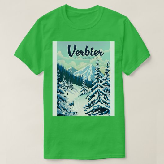 Verbier Schweiz Skifahrplakat T-Shirt (Design vorne)