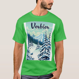 Verbier Schweiz Skifahrplakat T-Shirt