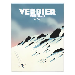 Verbier Schweiz Skireise Poster Kunst druck.