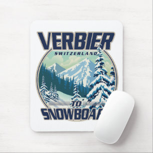 Verbier Schweiz Snowboard Reise Logo Mousepad