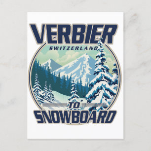 Verbier Schweiz Snowboard Travel Logo Einladungspostkarte