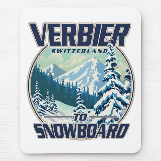Verbier Schweiz Snowboard Travel Logo Mousepad (Vorne)