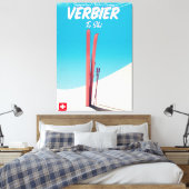 Verbier, Schweiz Vintages Skitourenplakat. Leinwanddruck (Insitu (Schlafzimmer))
