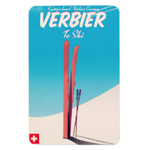 Verbier, Schweiz Vintages Skitourenplakat. Magnet