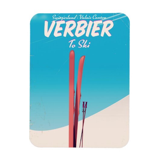 Verbier, Schweiz Vintages Skitourenplakat. Magnet (Vertikal)
