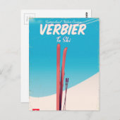 Verbier, Schweiz Vintages Skitourenplakat. Postkarte (Vorne/Hinten)