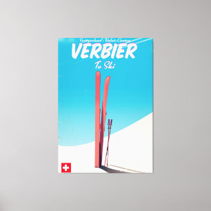 Verbier, Ski-Reiseplakat der Schweiz Vintages Leinwanddruck