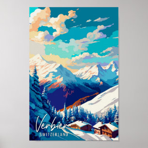 Verbier Switzerland Vintage Illustration Poster