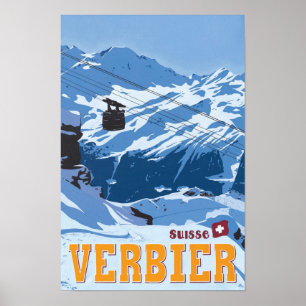 Verbier Switzerland Vintage Travel Poster