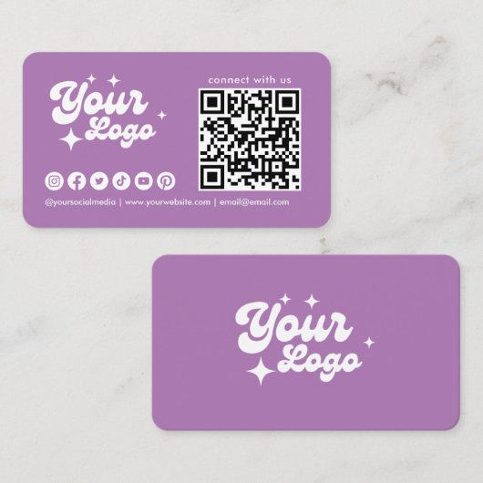 Verbinde dich mit uns Logo Qr Code Lavendel Visitenkarte (Vorne/Hinten)