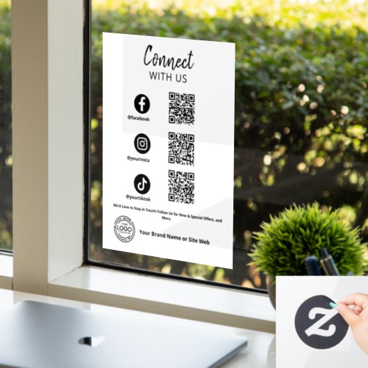 Verbinde dich mit uns Social Media QR Code Geschäf Fensteraufkleber (Büro)