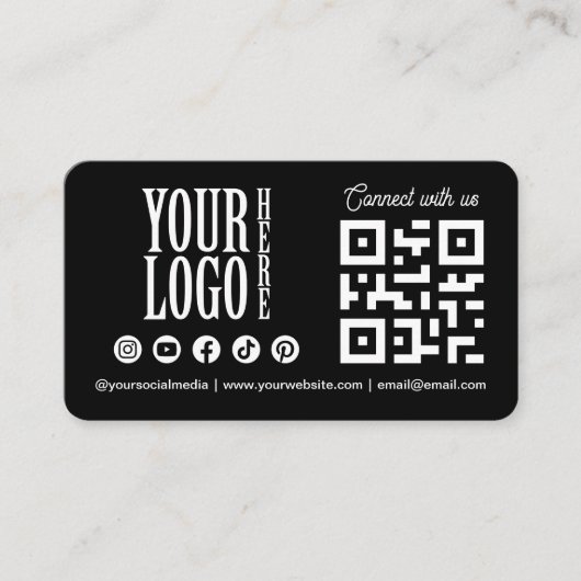 Verbinde dich mit uns Social Media QR Code Schwarz Visitenkarte (Vorderseite)