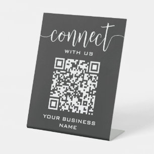 Verbinden Sie mit QR Code Graue Chic Moderne Minim Sockelschild