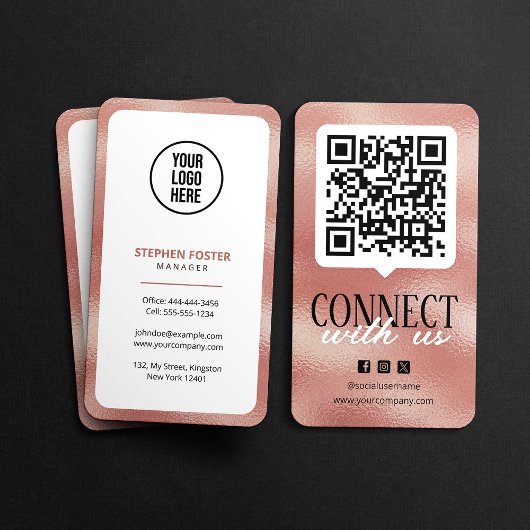 Verbinden Sie mit QR Code Social Media Rose Gold Visitenkarte