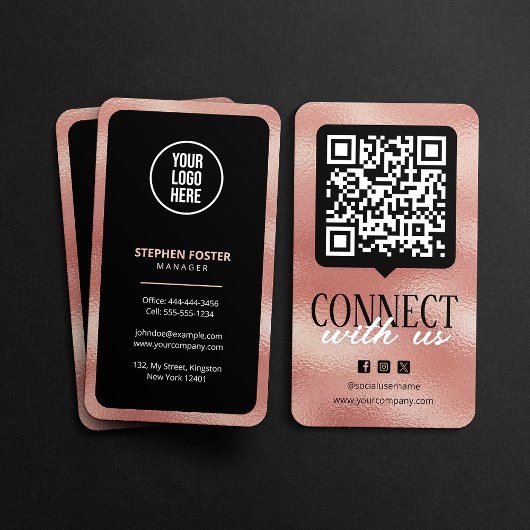 Verbinden Sie mit QR Code Social Media Rose Gold Visitenkarte