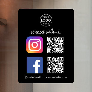 Verbinden Sie mit uns Instagram Facebook QR Code B Fensteraufkleber
