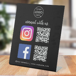 Verbinden Sie mit uns Instagram Facebook QR Code B Sockelschild