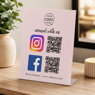 Verbinden Sie mit uns Instagram Facebook QR Code R Sockelschild