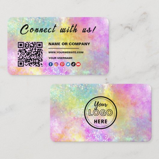 Verbinden Sie mit uns Logo Qr Code Holo Opal Stilv Visitenkarte (Vorne/Hinten)