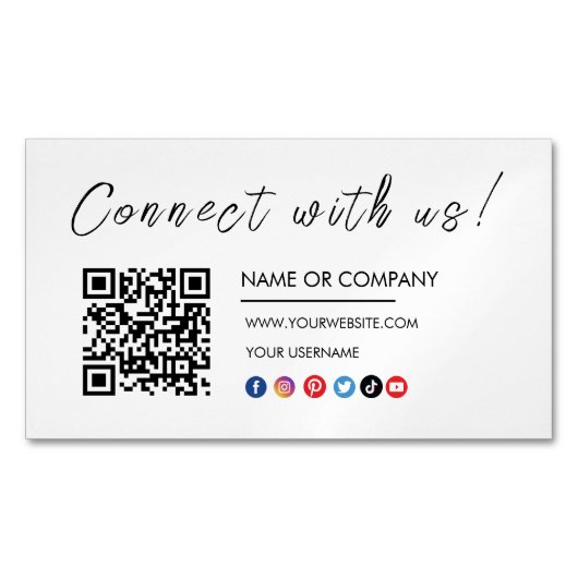 Verbinden Sie mit uns Logo Qr Code Social Media Wh Magnetische Visitenkarte (Vorderseite)
