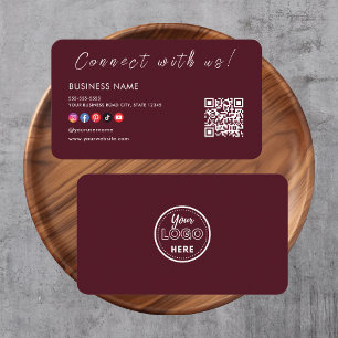 Verbinden Sie mit uns Qr Code Social Media Burgund Visitenkarte