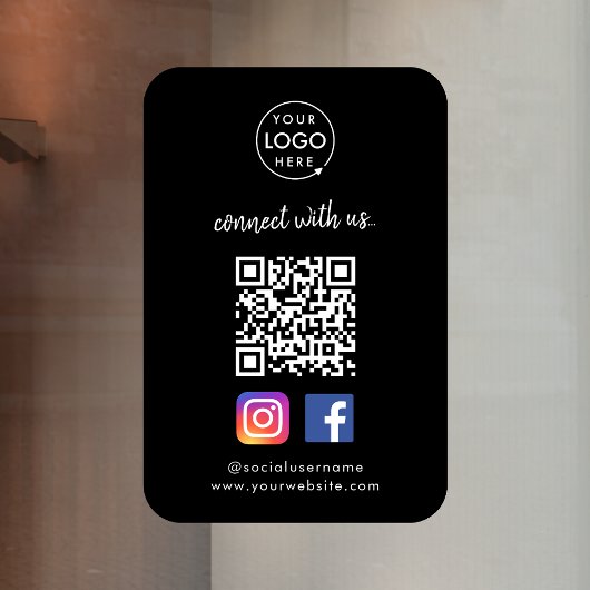 Verbinden Sie mit uns | Social Media QR Code Black Fensteraufkleber