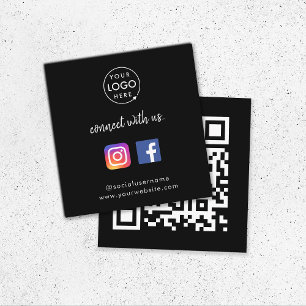 Verbinden Sie mit uns   Social Media QR Code Black Quadratische Visitenkarte