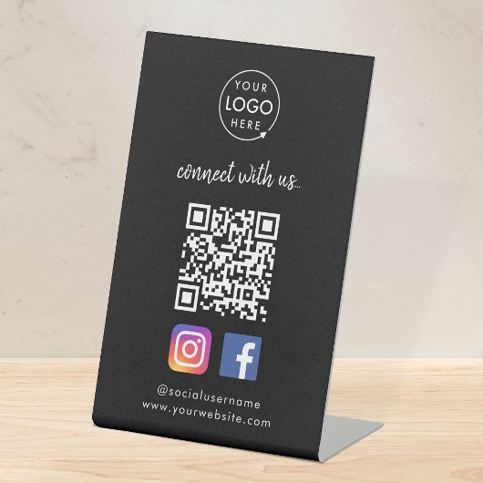 Verbinden Sie mit uns | Social Media QR Code Black Sockelschild