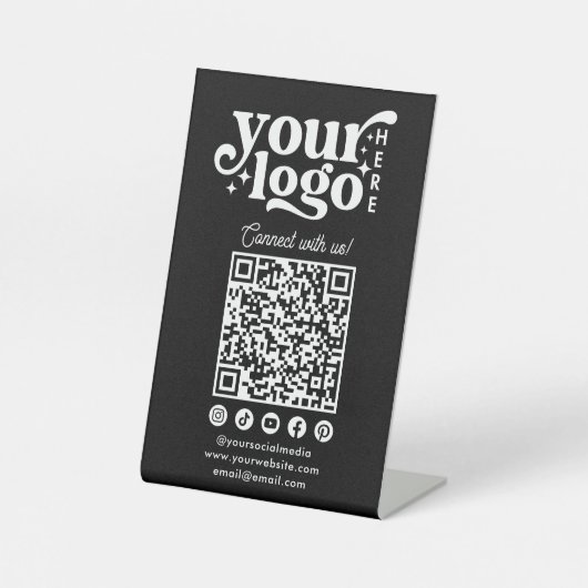 Verbinden Sie mit uns Social Media QR Code Black Sockelschild (Vorderseite)