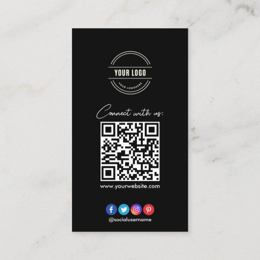Verbinden Sie mit uns | Social Media QR Code Black Visitenkarte (Rückseite)