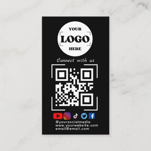 Verbinden Sie mit uns Social Media QR Code Black Visitenkarte (Vorderseite)