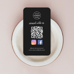 Verbinden Sie mit uns Social Media QR Code Black Visitenkarte