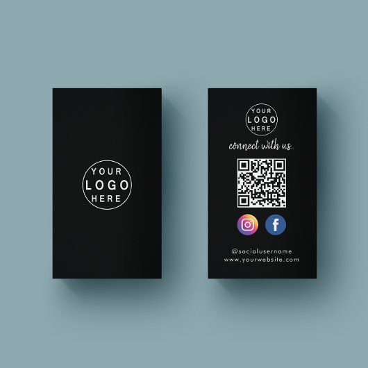 Verbinden Sie mit uns | Social Media QR Code Black Visitenkarte