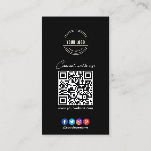 Verbinden Sie mit uns | Social Media QR Code Black Visitenkarte (Vorderseite)