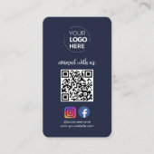 Verbinden Sie mit uns | Social Media QR Code Navy Visitenkarte (Vorderseite)
