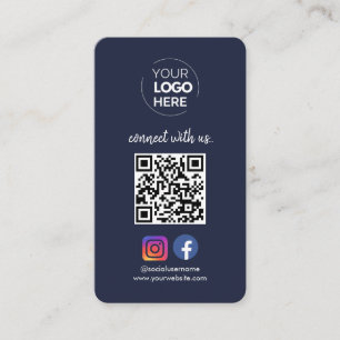 Verbinden Sie mit uns Social Media QR Code Navy Visitenkarte